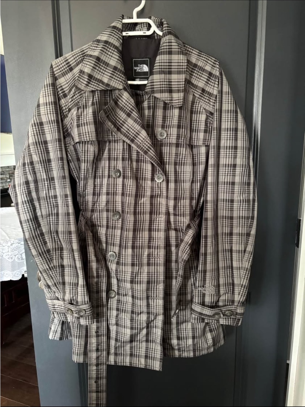 The North Face Women's Gray Plaid Trench Coat